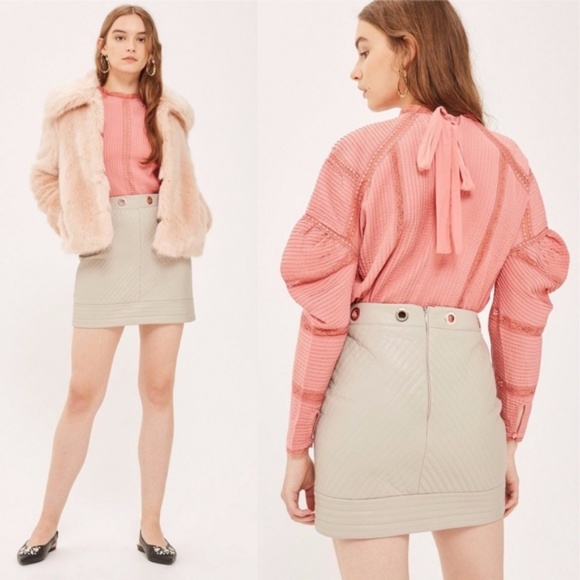 Topshop Quilted Eyelet Mini Skirt Vegan Hardware - Picture 2 of 8